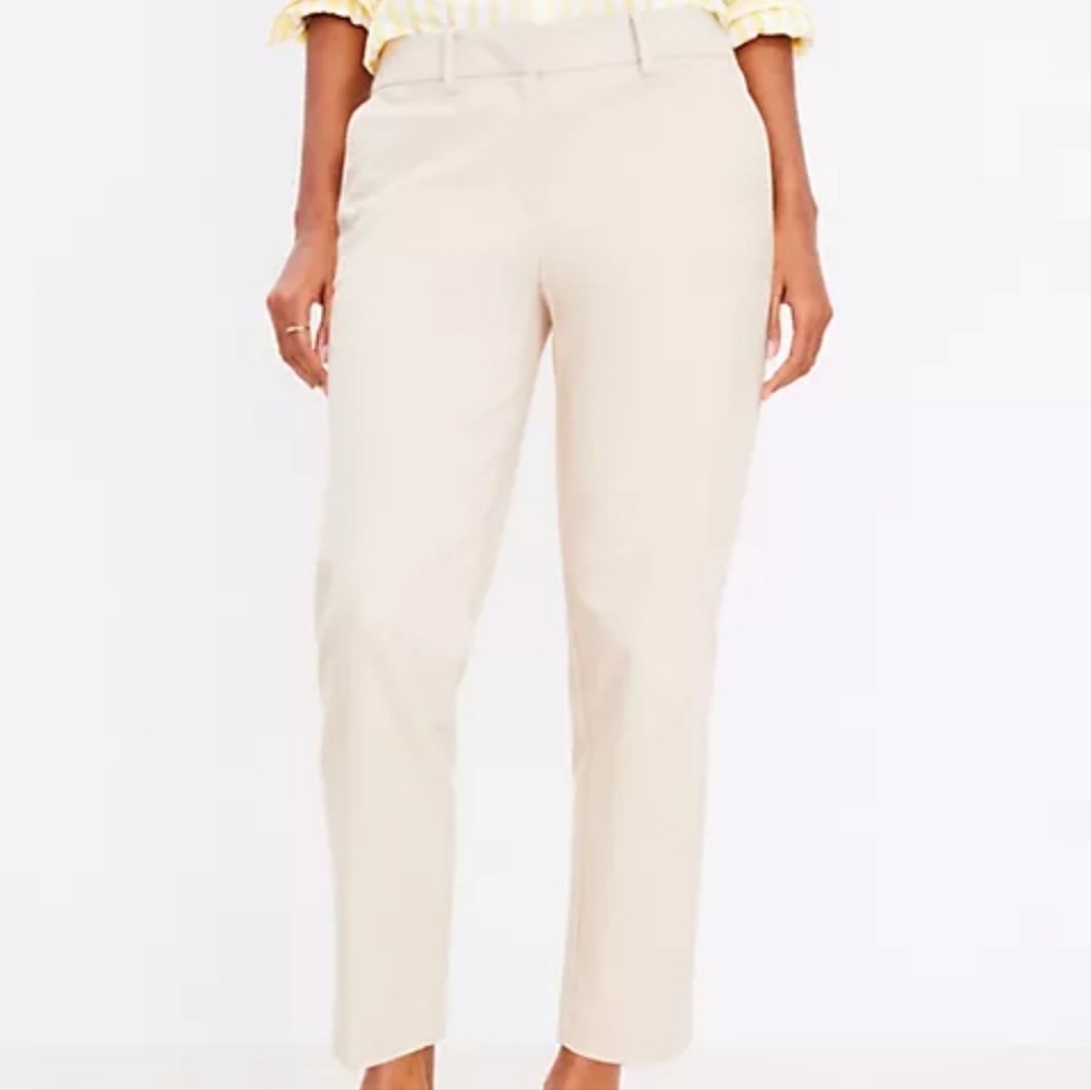 LOFT Riviera Slim Pants In Light Beige Linen Blend NWT Size 14